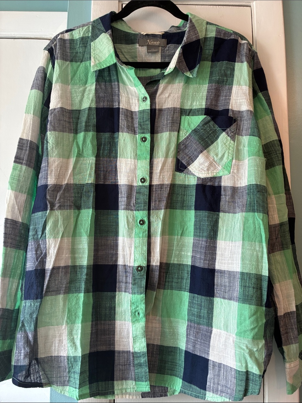 Nautica Green, Navy & White Plaid Button-Down Shirt